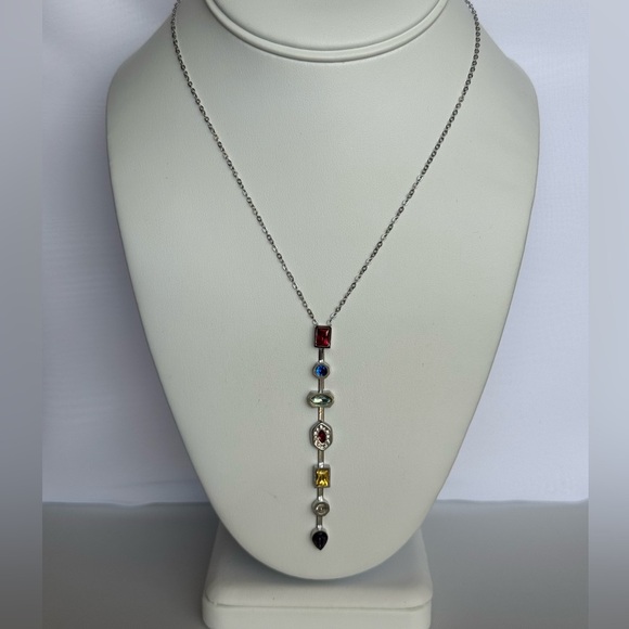 Elegant Multicolor Gemstone Y Long Necklace - Picture 3 of 3